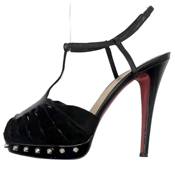 CHRISTIAN LOUBOUTIN Zigounette 140 Spike Accent T-Strap Heels Size 38EU 8US - Picture 3 of 16